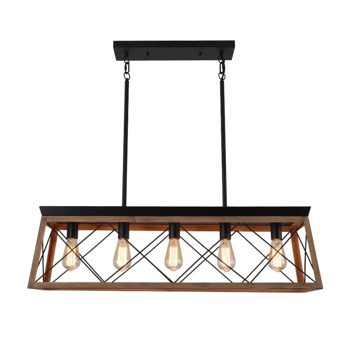 Modern Farmhouse 5-light Kitchen Island Faux Wood Linear Chandelier Pendant