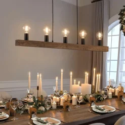 Modern Farmhouse Pine Wooden Linear Island Chandelier
