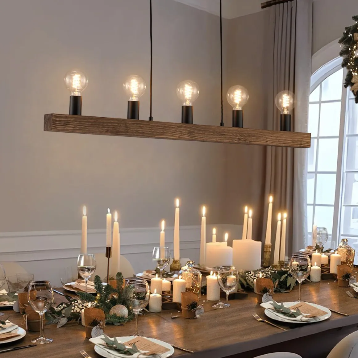 Modern Farmhouse Pine Wooden Linear Island Chandelier
