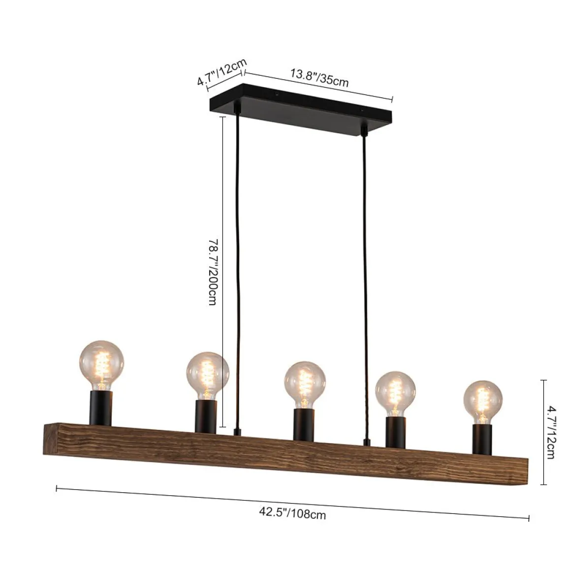 Modern Farmhouse Pine Wooden Linear Island Chandelier
