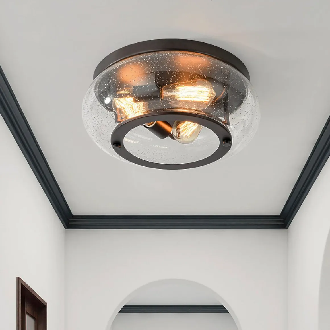 Modern Farmhouse Seeded Glass Round Ceiling Light