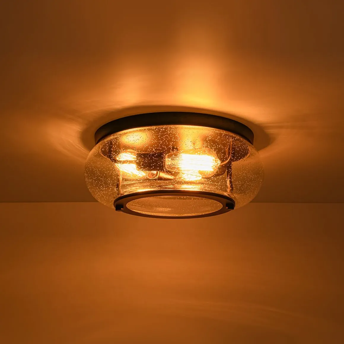 Modern Farmhouse Seeded Glass Round Ceiling Light