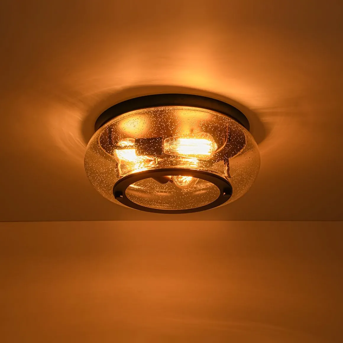 Modern Farmhouse Seeded Glass Round Ceiling Light
