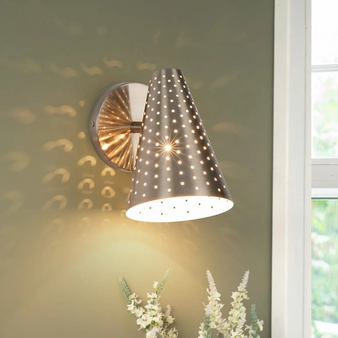 Modern Funky 1-Light Starry Pinhole Cone Wall Sconce