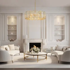 Modern Glam Brass 6-Light Crystal Drum Cage Chandelier