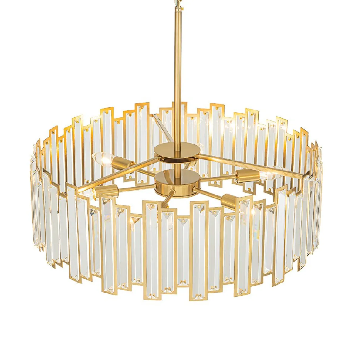Modern Glam Brass 6-Light Crystal Drum Cage Chandelier