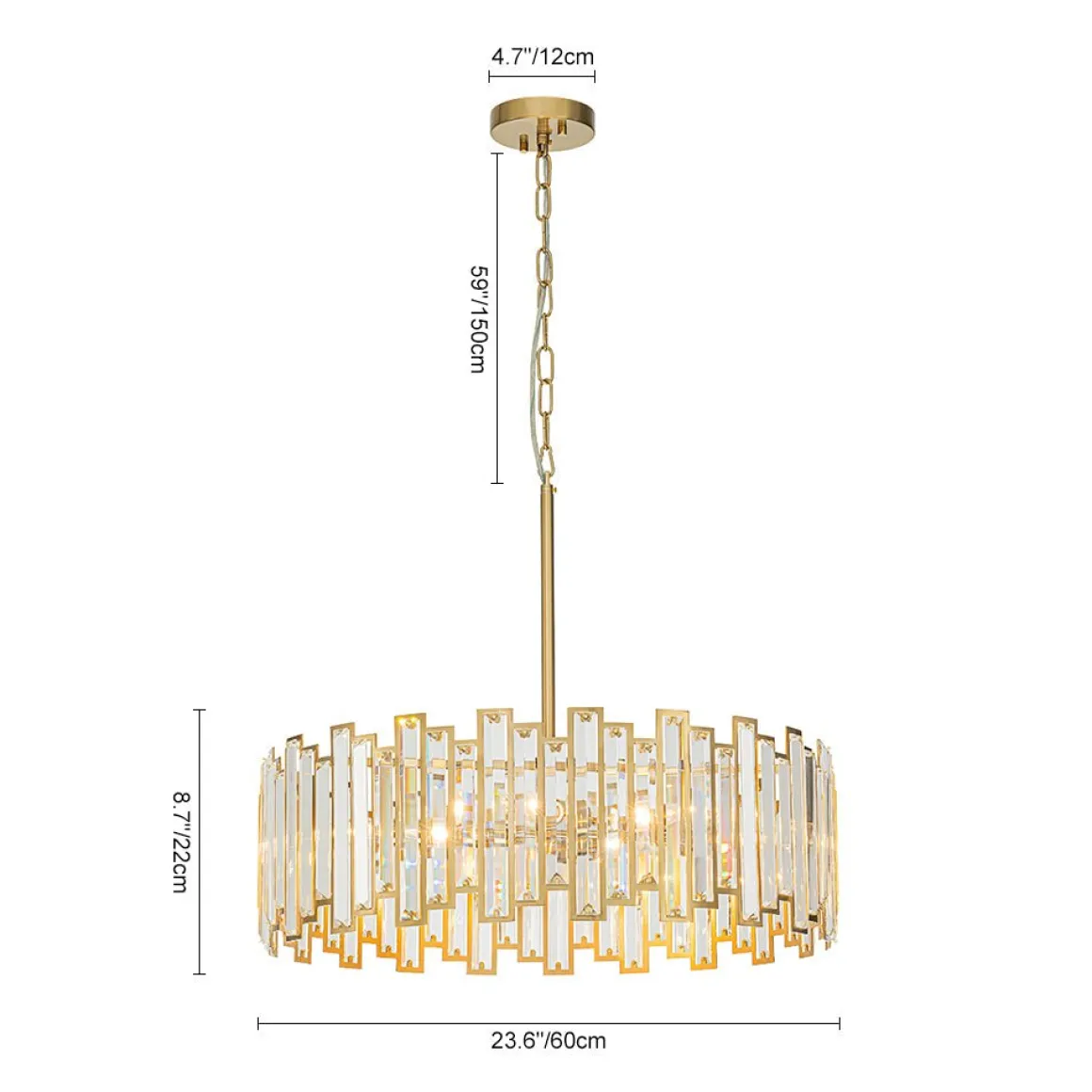 Modern Glam Brass 6-Light Crystal Drum Cage Chandelier
