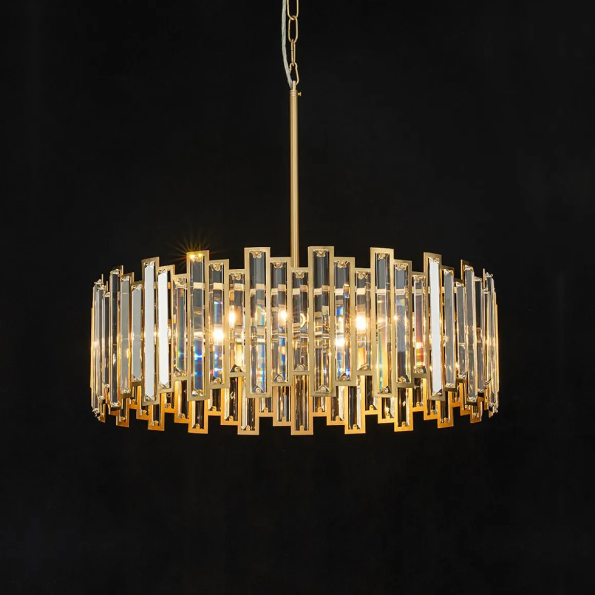 Modern Glam Brass 6-Light Crystal Drum Cage Chandelier