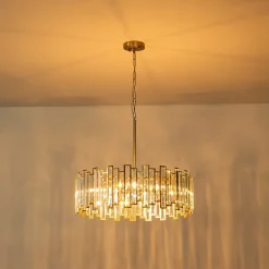 Modern Glam Brass 6-Light Crystal Drum Cage Chandelier