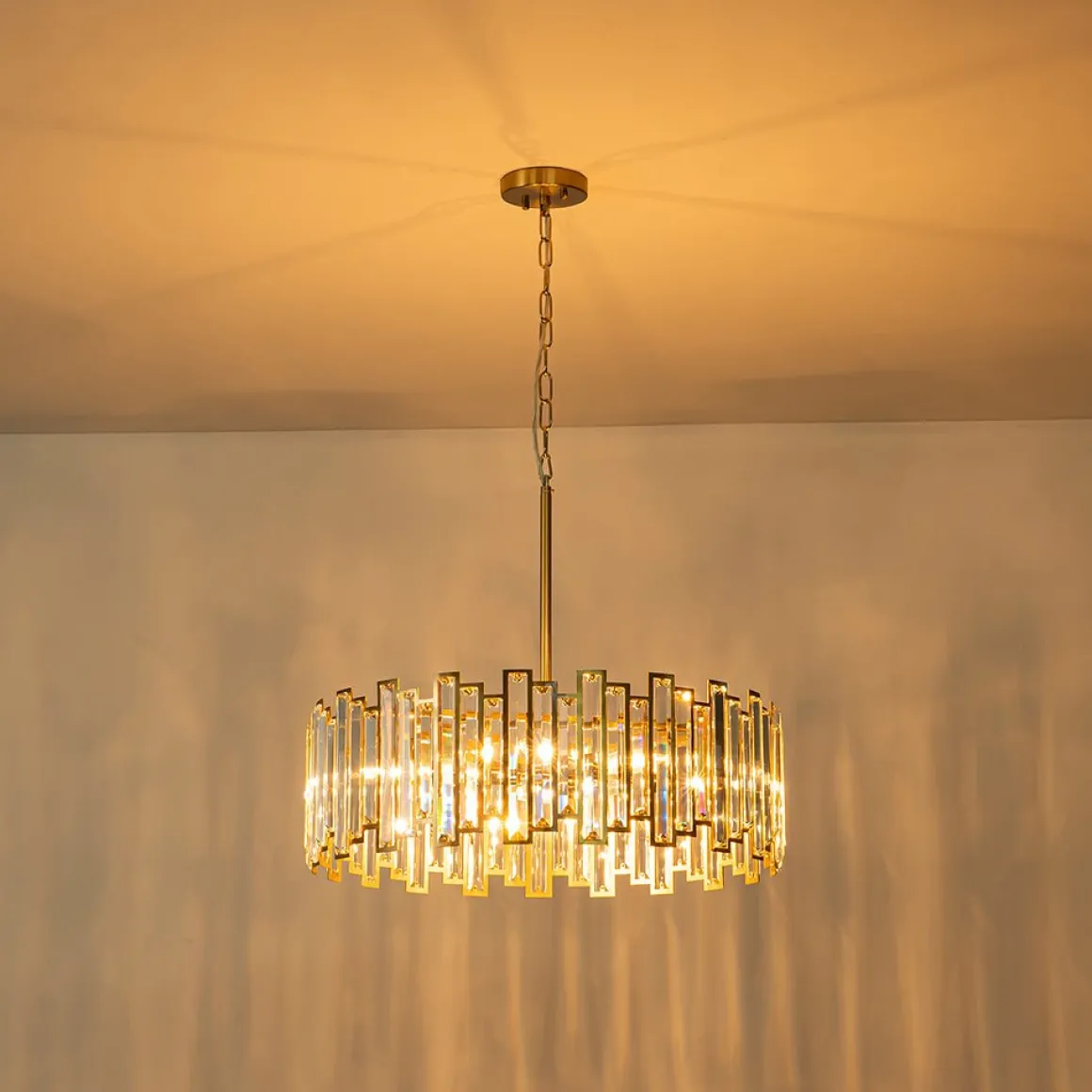 Modern Glam Brass 6-Light Crystal Drum Cage Chandelier