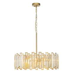 Modern Glam Brass 6-Light Crystal Drum Cage Chandelier