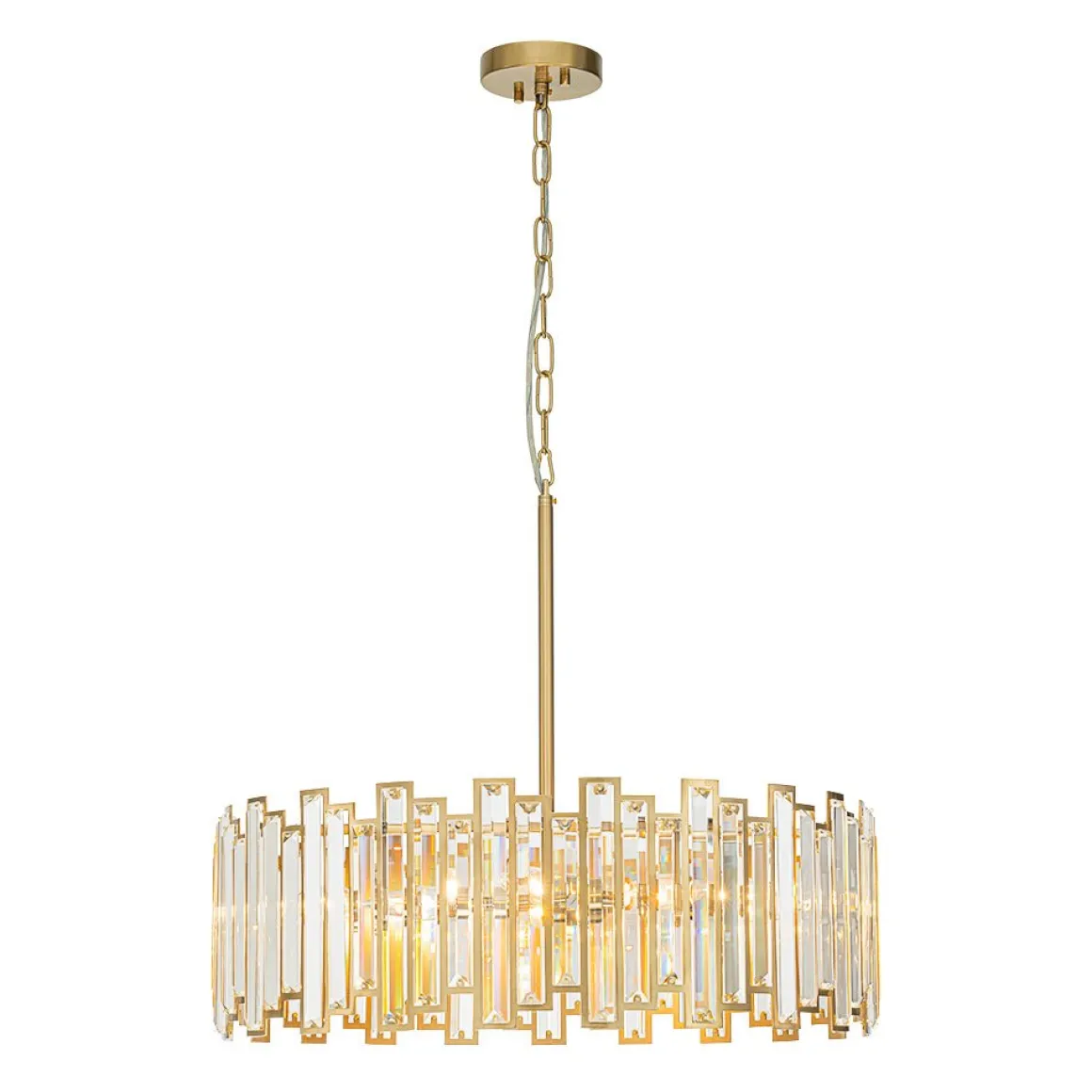 Modern Glam Brass 6-Light Crystal Drum Cage Chandelier