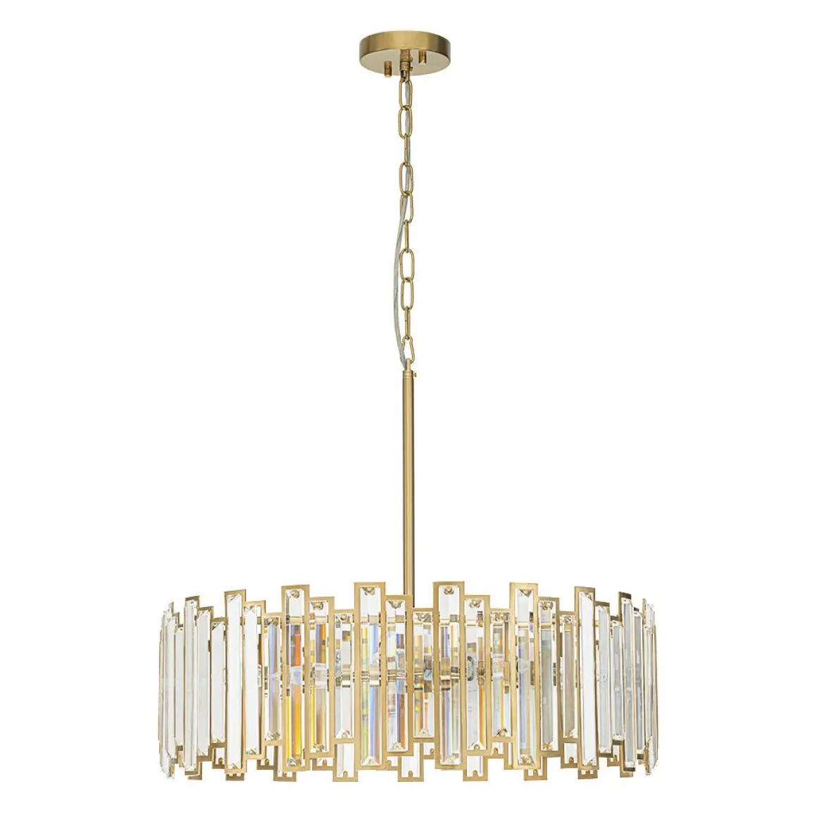 Modern Glam Brass 6-Light Crystal Drum Cage Chandelier