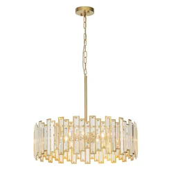 Modern Glam Brass 6-Light Crystal Drum Cage Chandelier