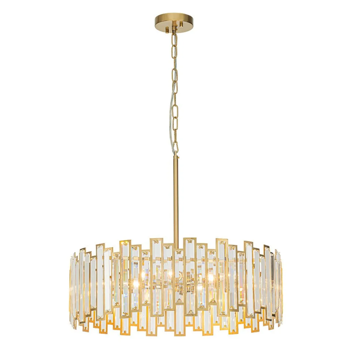 Modern Glam Brass 6-Light Crystal Drum Cage Chandelier