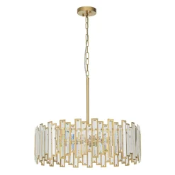 Modern Glam Brass 6-Light Crystal Drum Cage Chandelier