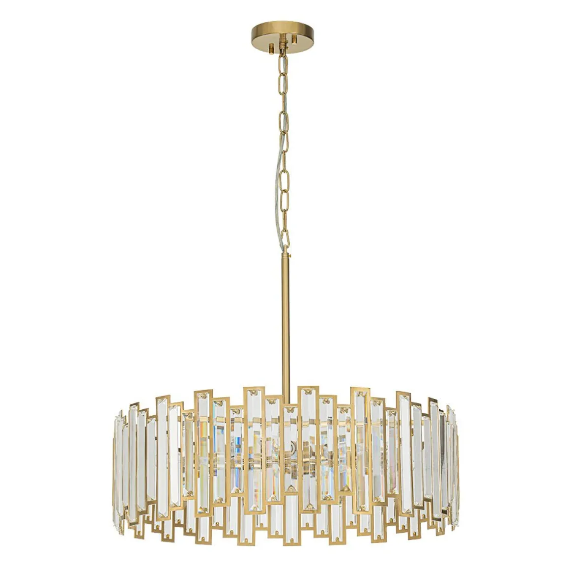 Modern Glam Brass 6-Light Crystal Drum Cage Chandelier