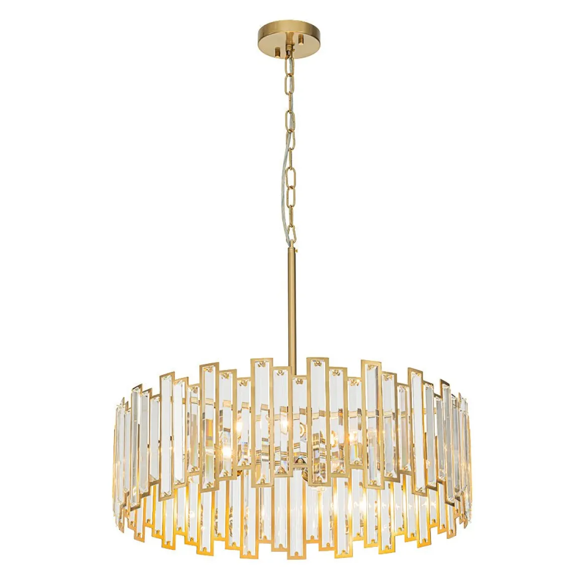 Modern Glam Brass 6-Light Crystal Drum Cage Chandelier