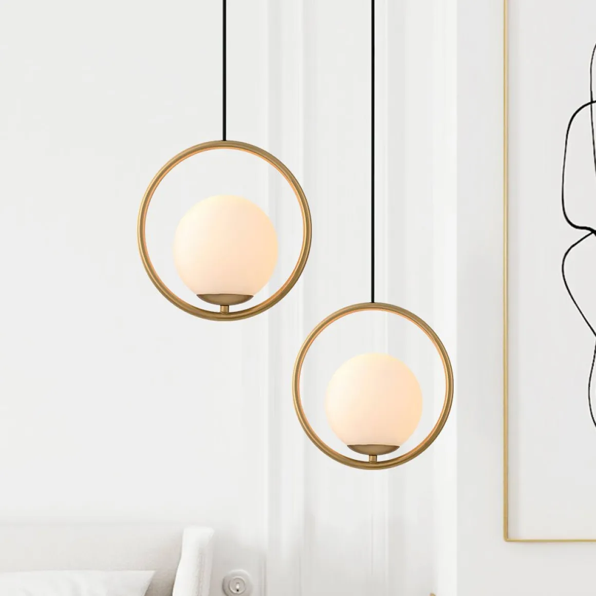 Modern Gold 1-Ring Frosted Globe Single Pendant Light