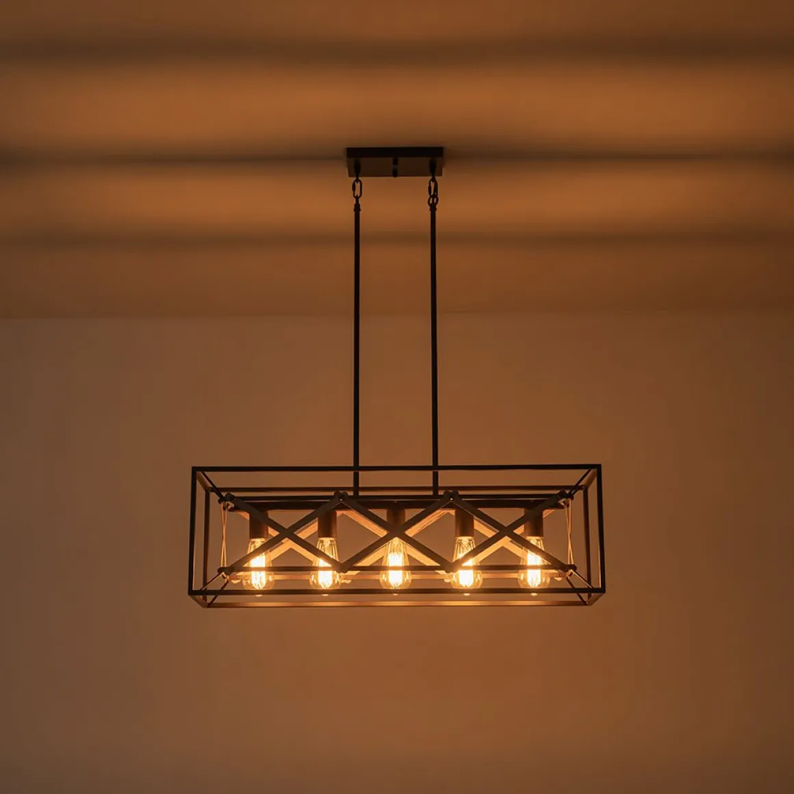 Modern Industrial Cross Linear Island Chandelier