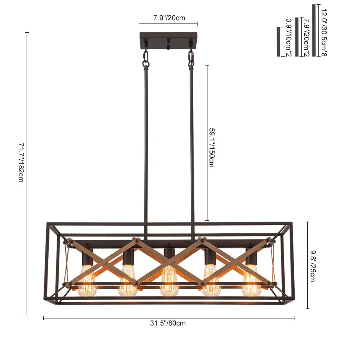 Modern Industrial Cross Linear Island Chandelier