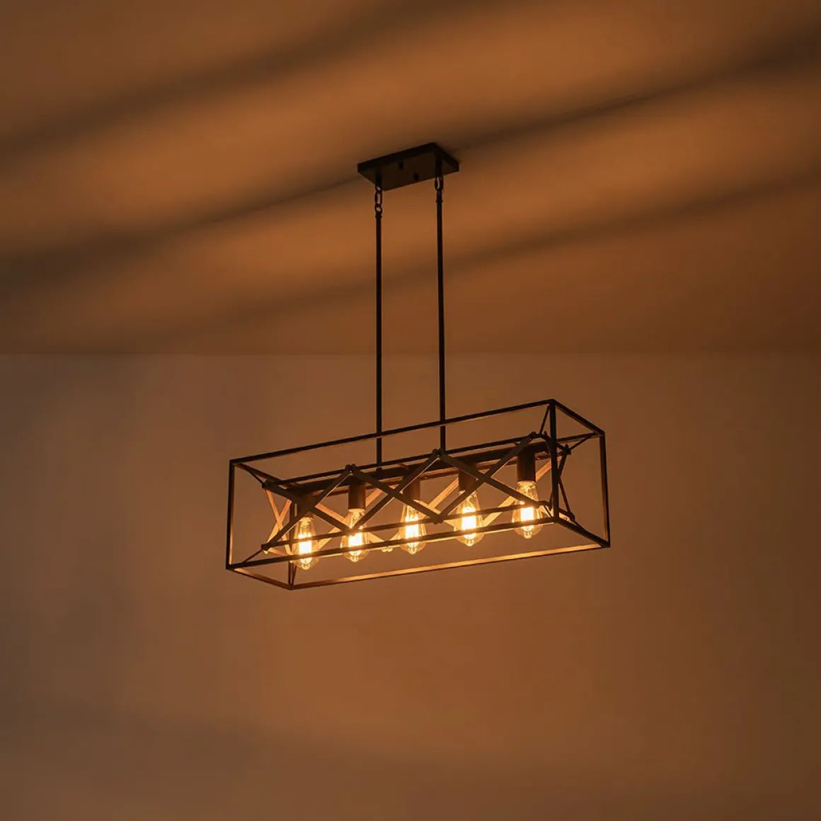 Modern Industrial Cross Linear Island Chandelier