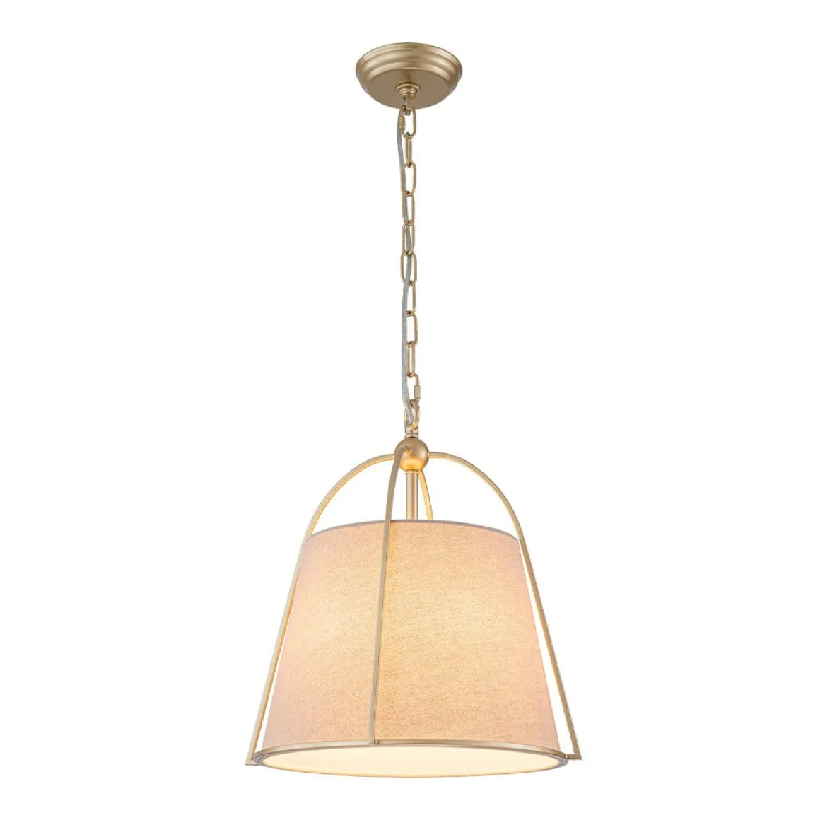 Modern Ivory Linen Conical Drum Cage Pendant Light