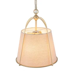 Modern Ivory Linen Conical Drum Cage Pendant Light
