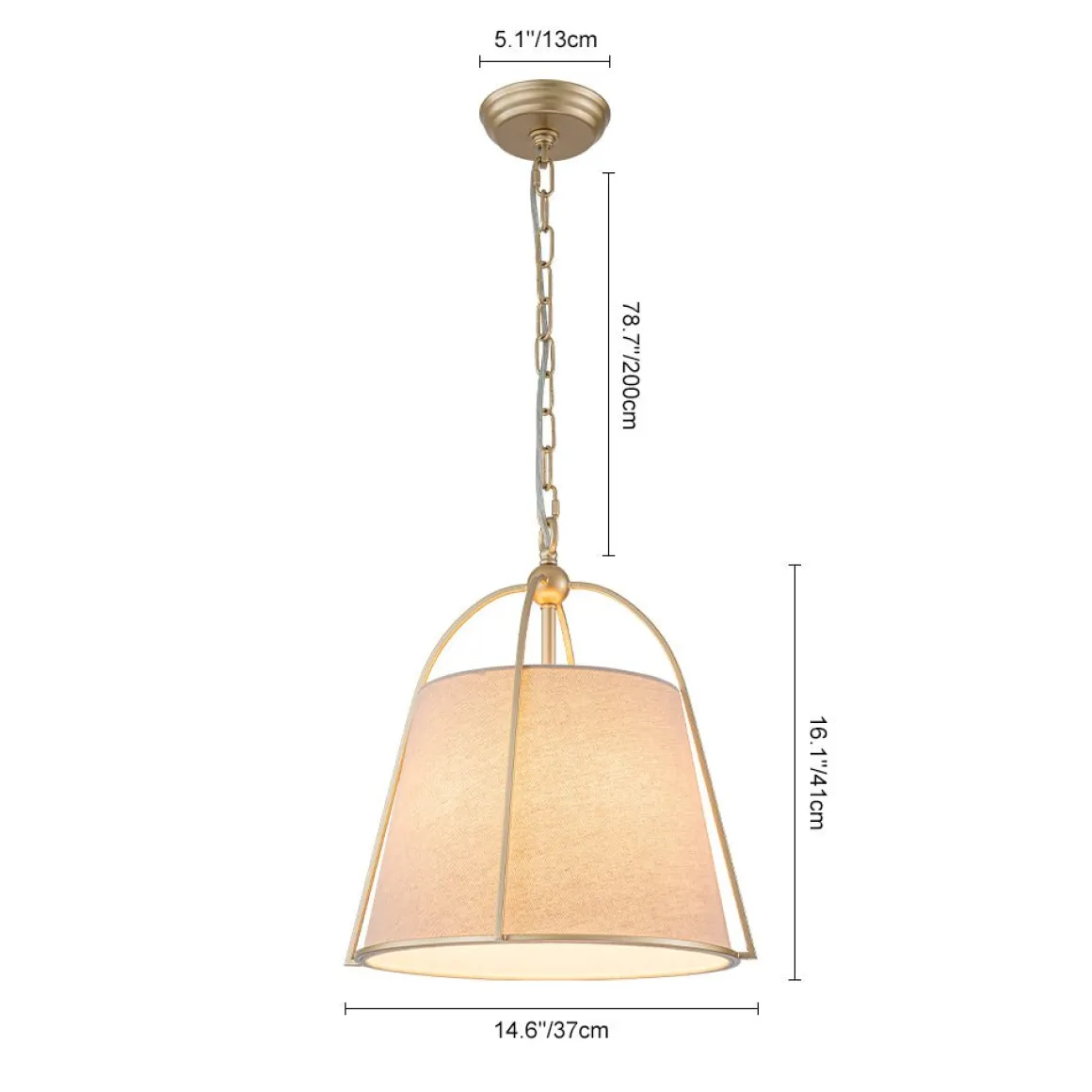 Modern Ivory Linen Conical Drum Cage Pendant Light