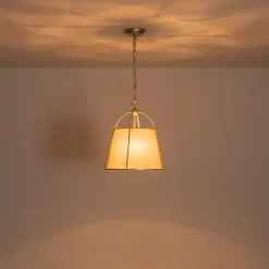 Modern Ivory Linen Conical Drum Cage Pendant Light