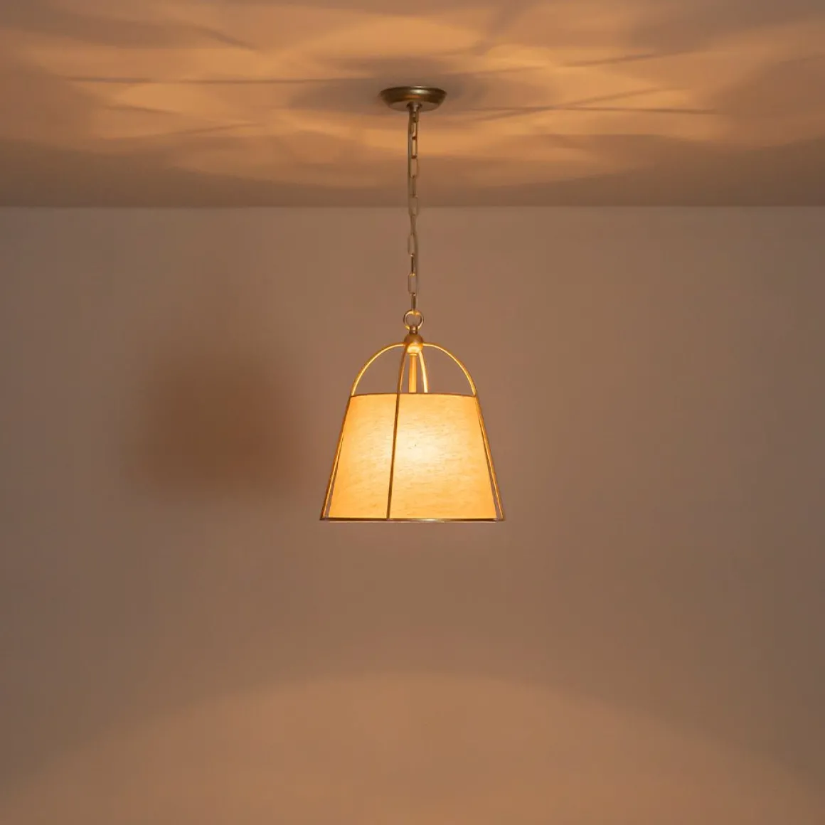 Modern Ivory Linen Conical Drum Cage Pendant Light