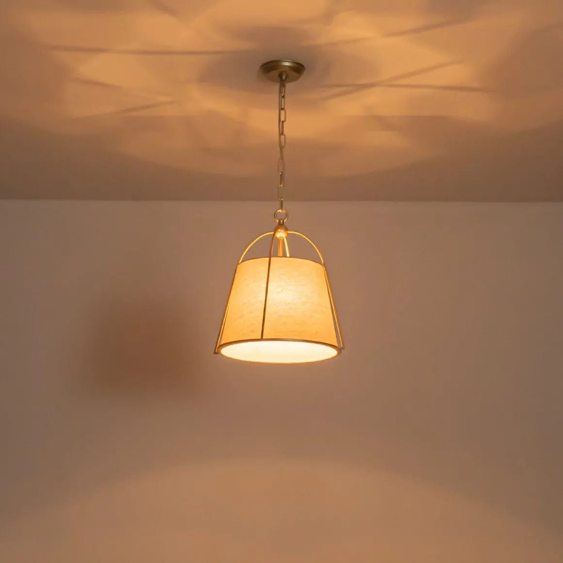 Modern Ivory Linen Conical Drum Cage Pendant Light