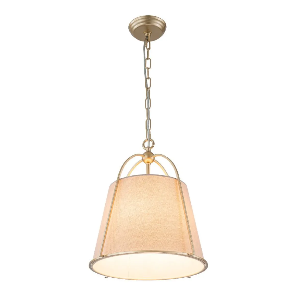 Modern Ivory Linen Conical Drum Cage Pendant Light
