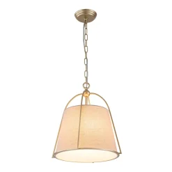 Modern Ivory Linen Conical Drum Cage Pendant Light