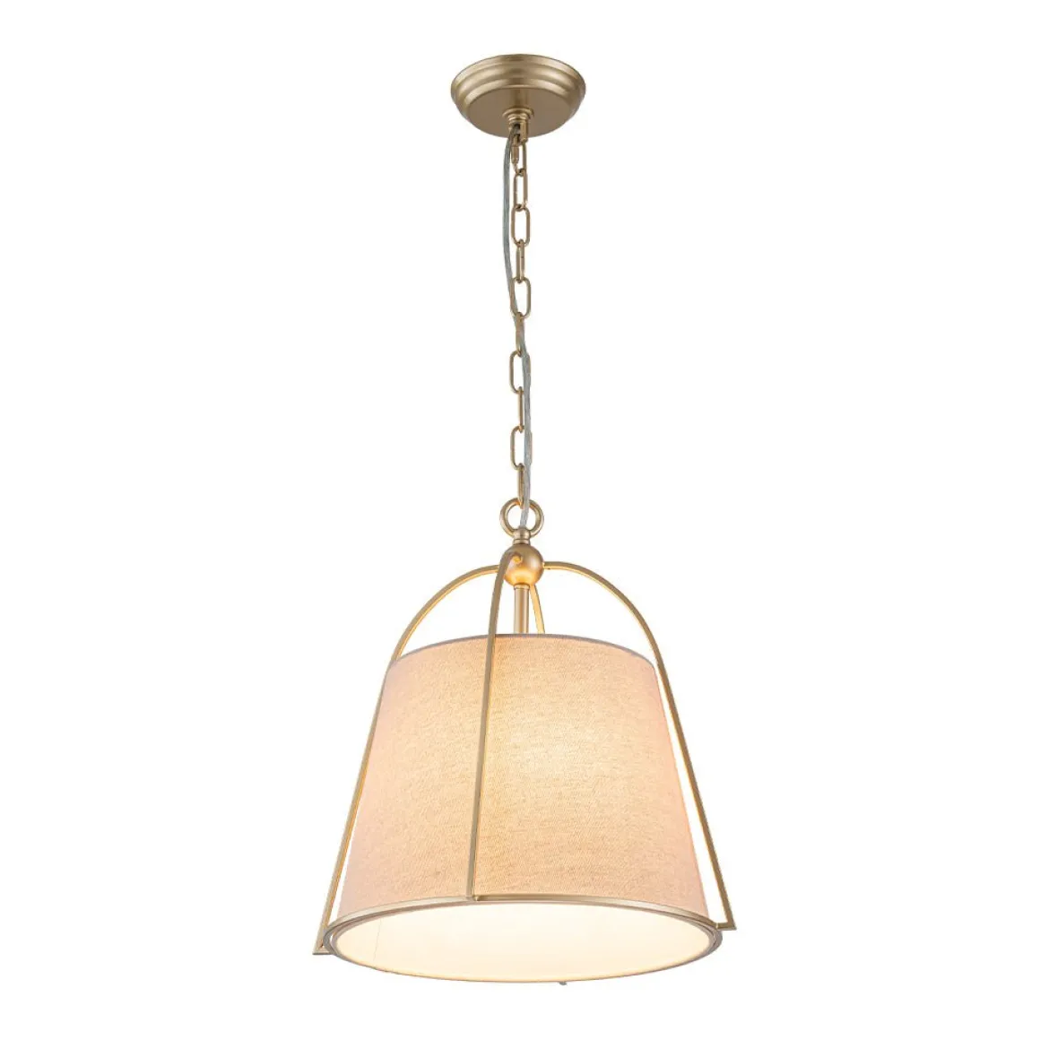 Modern Ivory Linen Conical Drum Cage Pendant Light