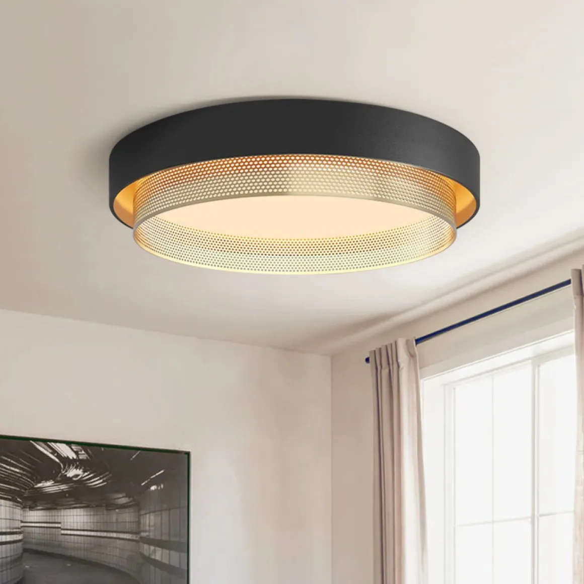 Modern LED Iron Mesh Circular Flush Mount Light