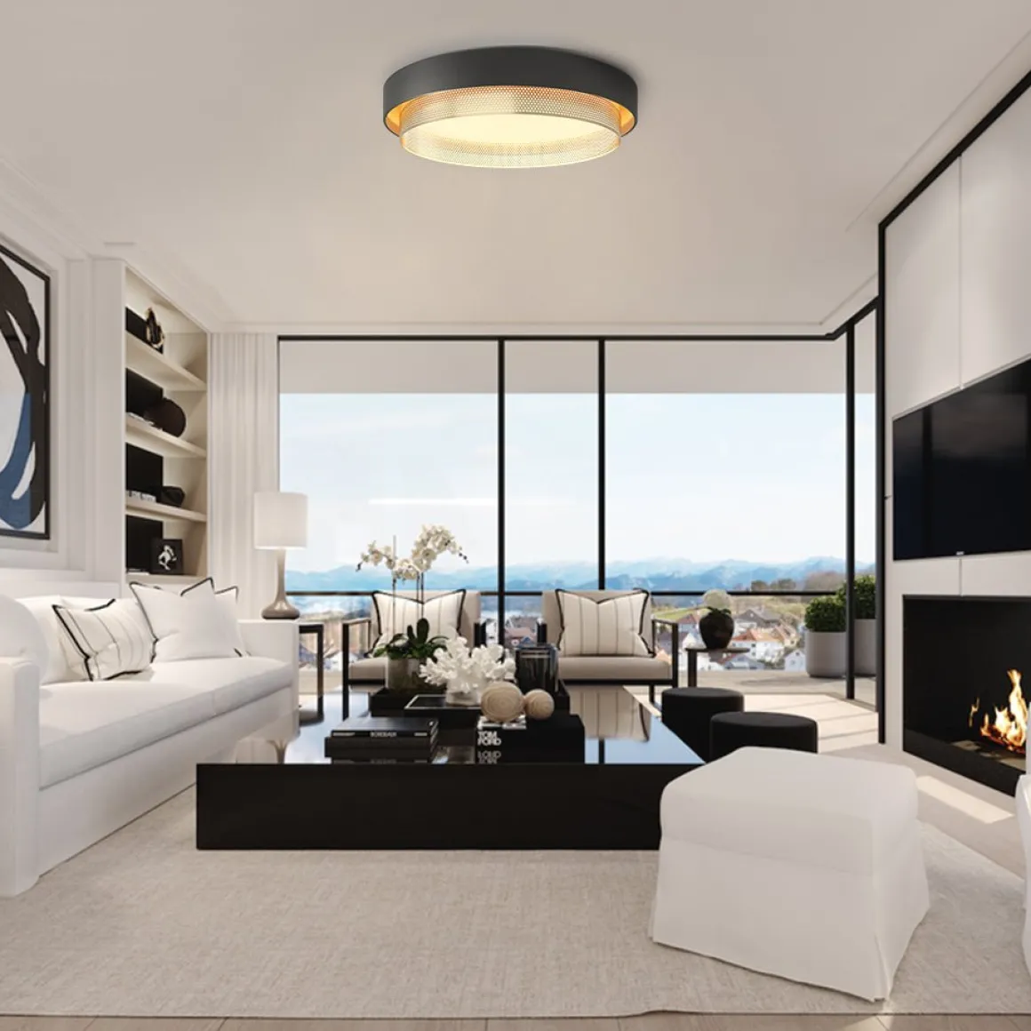 Modern LED Iron Mesh Circular Flush Mount Light