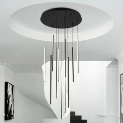 Modern 12-Light Black Cluster Tube LED Pendant Light