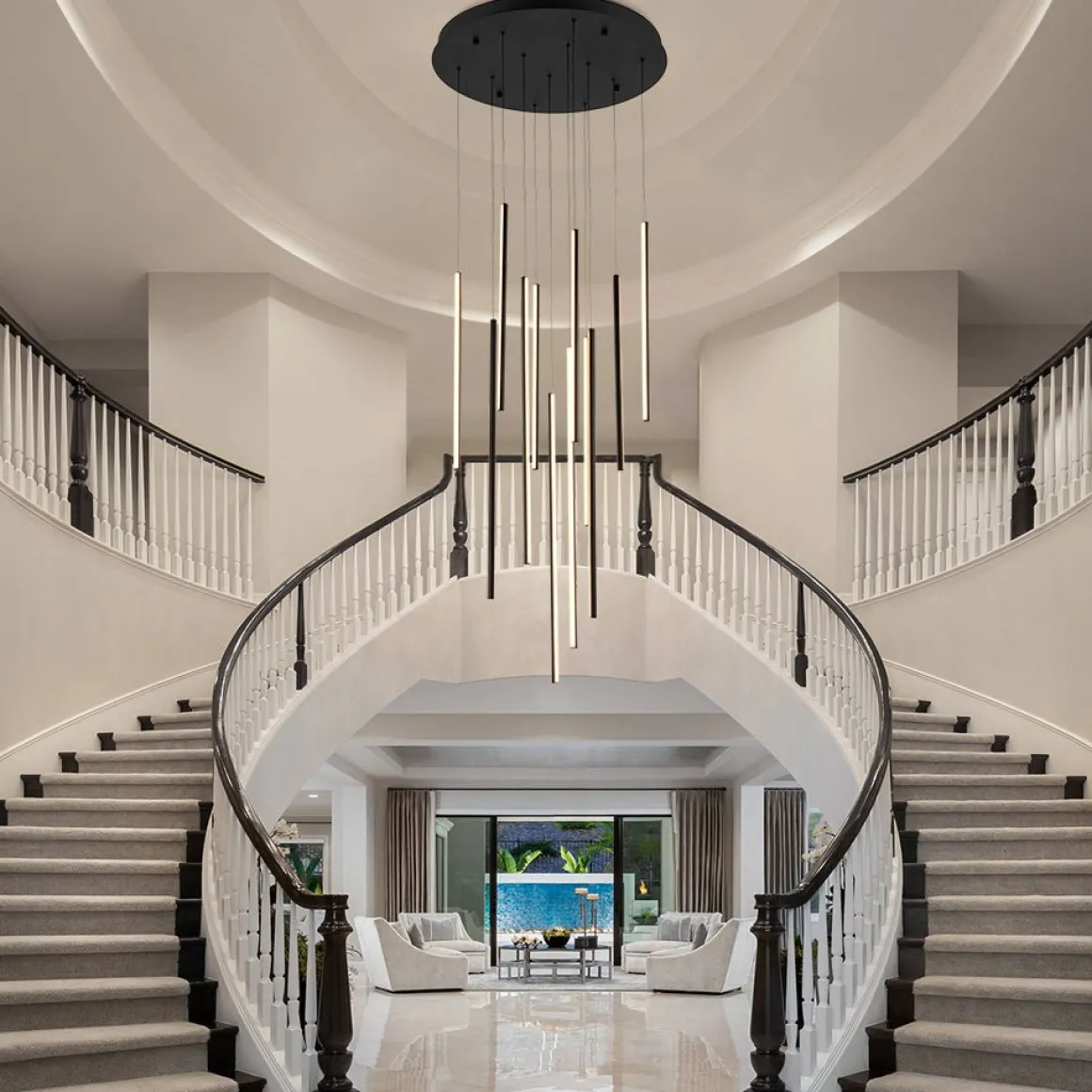 Modern 12-Light Black Cluster Tube LED Pendant Light
