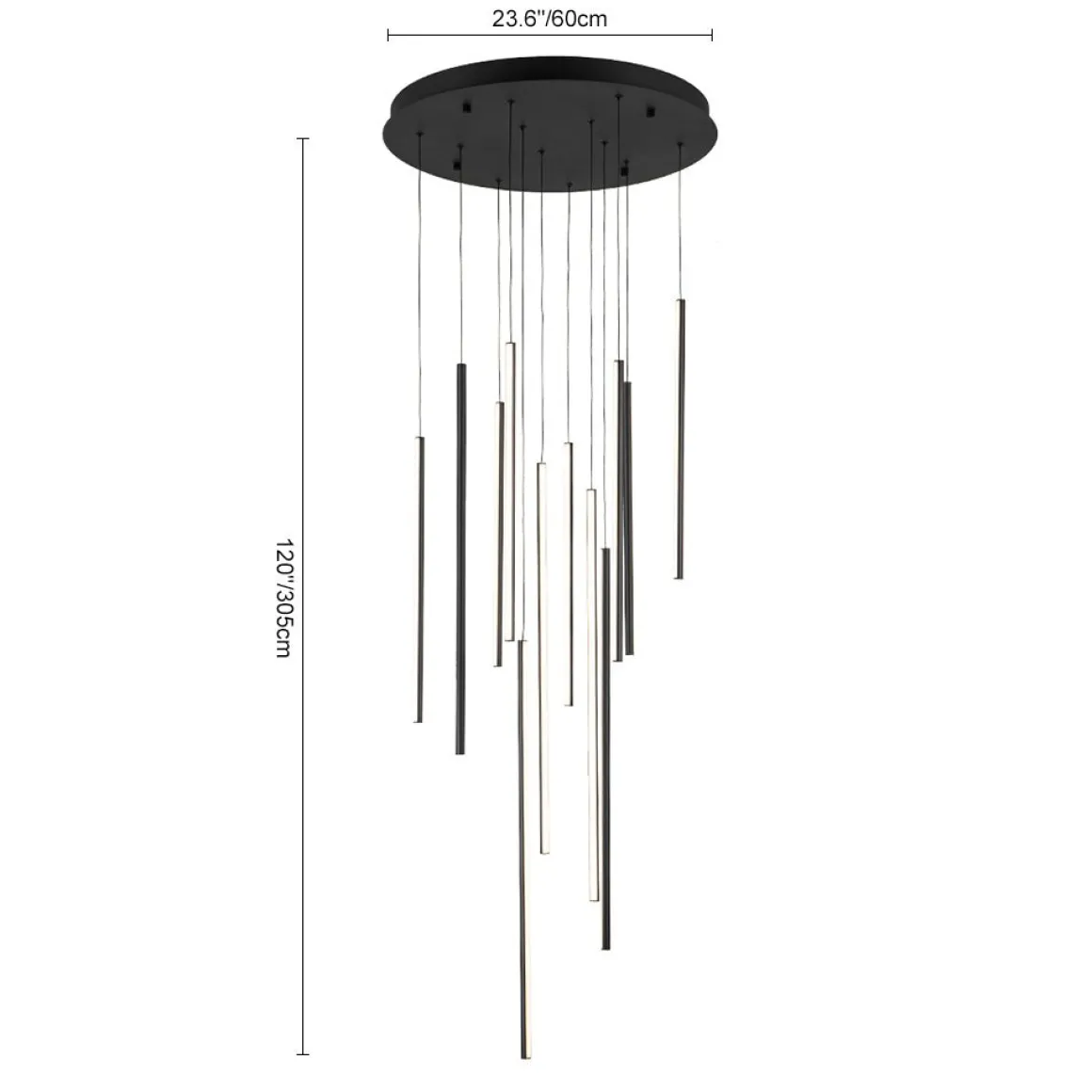 Modern 12-Light Black Cluster Tube LED Pendant Light