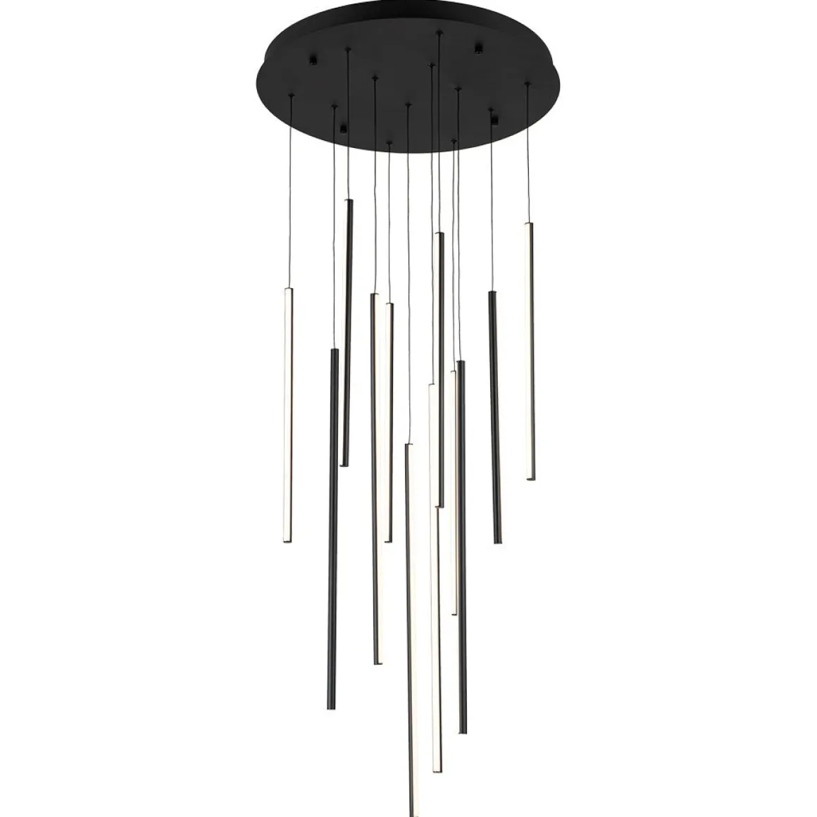 Modern 12-Light Black Cluster Tube LED Pendant Light