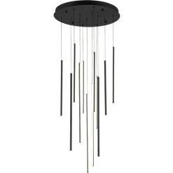 Modern 12-Light Black Cluster Tube LED Pendant Light