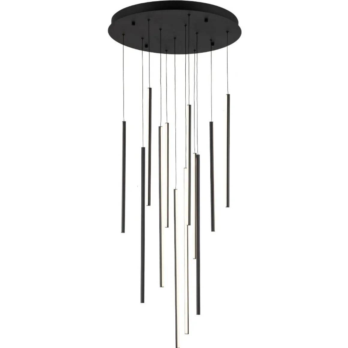 Modern 12-Light Black Cluster Tube LED Pendant Light