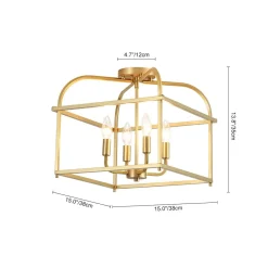 Modern 4-Light Candle Style Square Cage Semi Flush Mount