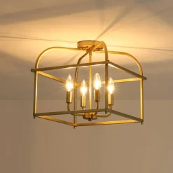 Modern 4-Light Candle Style Square Cage Semi Flush Mount