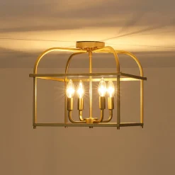 Modern 4-Light Candle Style Square Cage Semi Flush Mount