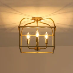 Modern 4-Light Candle Style Square Cage Semi Flush Mount