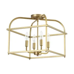 Modern 4-Light Candle Style Square Cage Semi Flush Mount