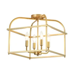 Modern 4-Light Candle Style Square Cage Semi Flush Mount