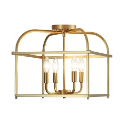 Modern 4-Light Candle Style Square Cage Semi Flush Mount